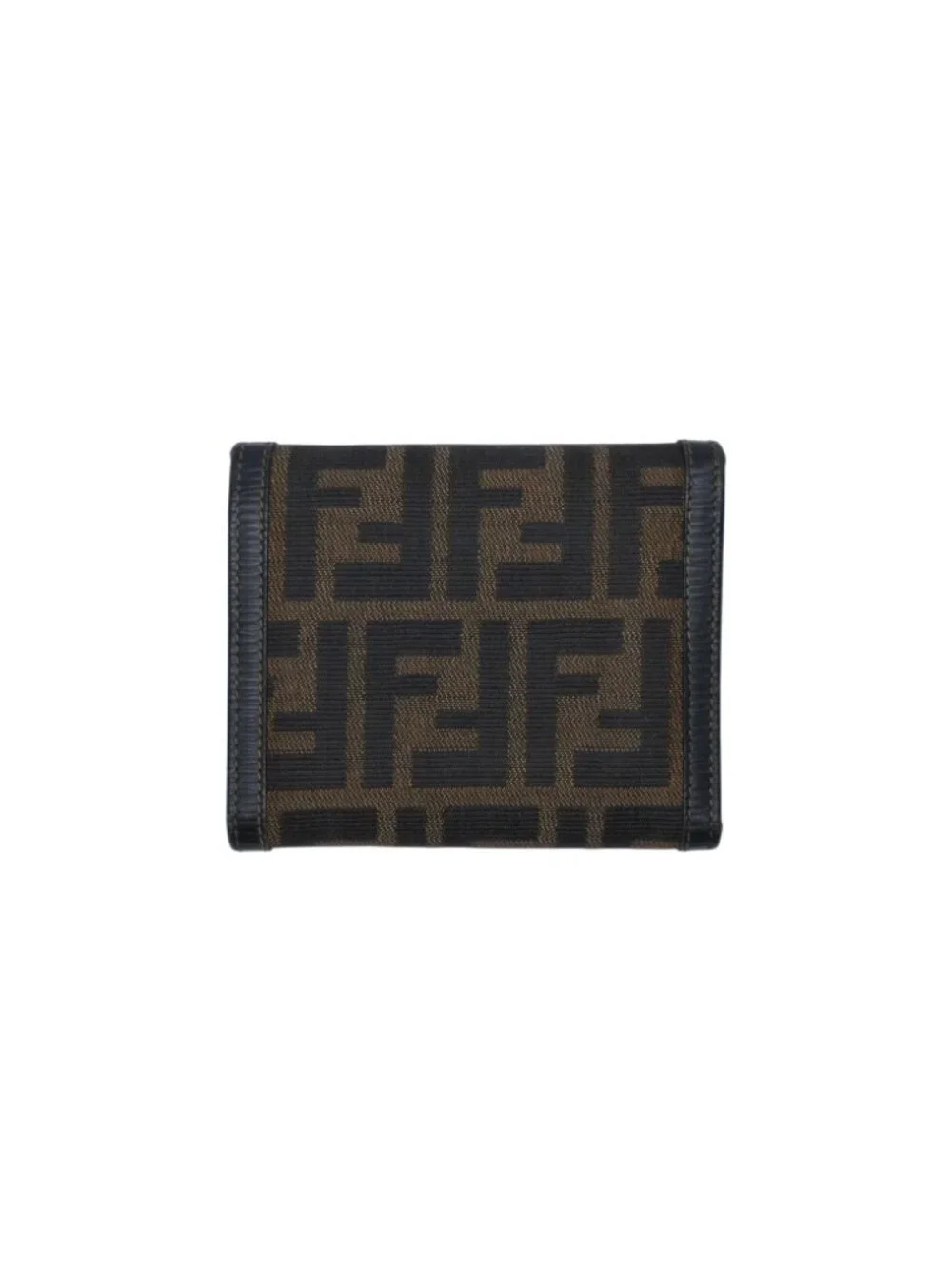 Fendi Zucca Pattern Trifold Wallet Compact Canvas Leather Brown Gold
